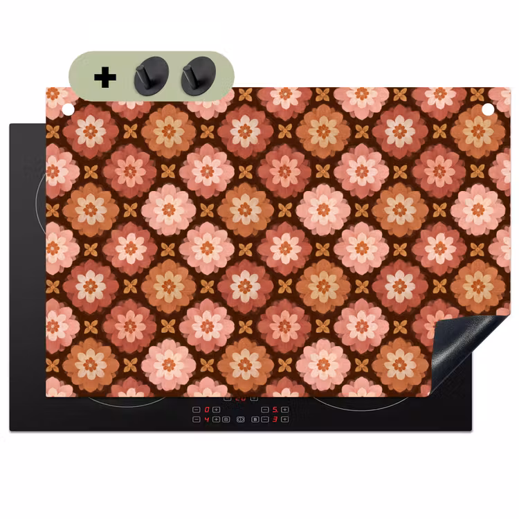 Geometrisch - Bloemen - Kleurrijk Inductie beschemer met haakjes klein 777 -3d