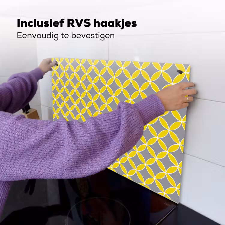 Geometrisch - Cirkels - Modern - Grijs - Geel Inductie beschemer met haakjes klein 777 -ky-ophangen-nl