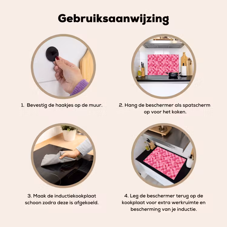 Geometrisch - Mozaïek - Modern - Roze Inductie beschemer met haakjes klein 777 -ky-gebruik-nl