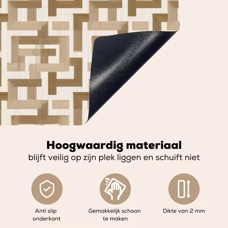 Geometrisch - Retro - Bruin Inductie beschemer met haakjes klein 777 -ky-onderkant-nl