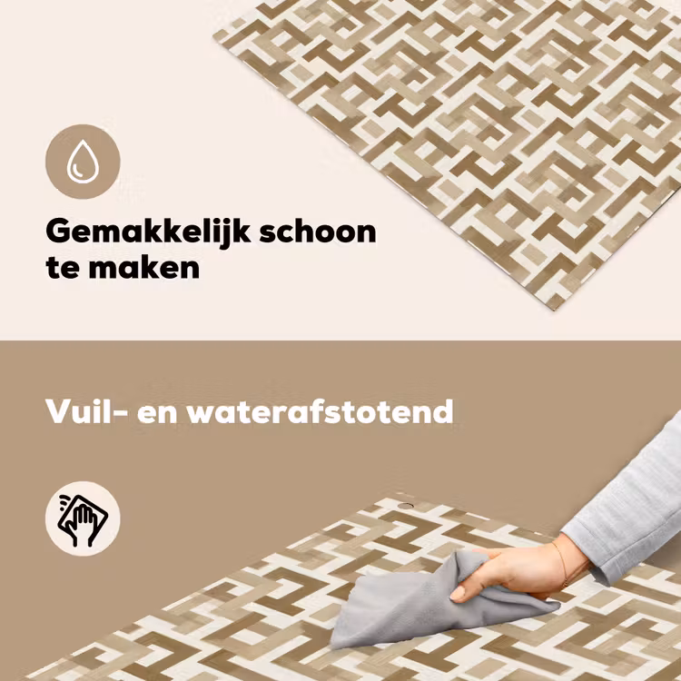 Geometrisch - Retro - Bruin Inductie beschemer met haakjes klein 777 -ky-schoon-nl
