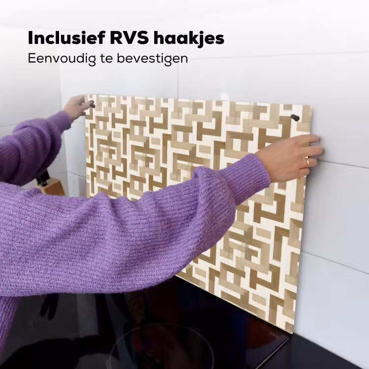 Geometrisch - Retro - Bruin Inductie beschemer met haakjes klein 777 -ky-ophangen-nl