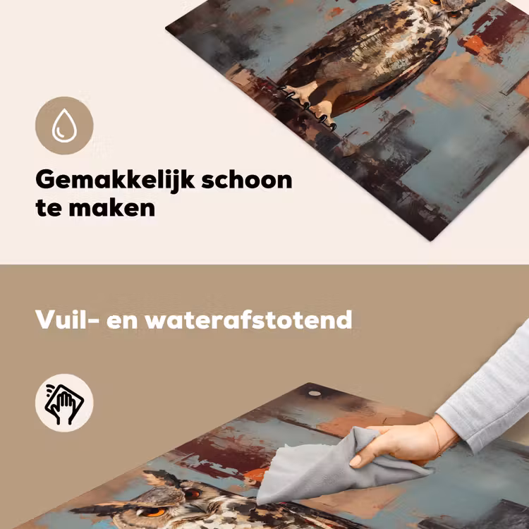 Geschilderd - Abstract - Uil - Bruin Inductie beschemer met haakjes klein -ky-schoon-nl
