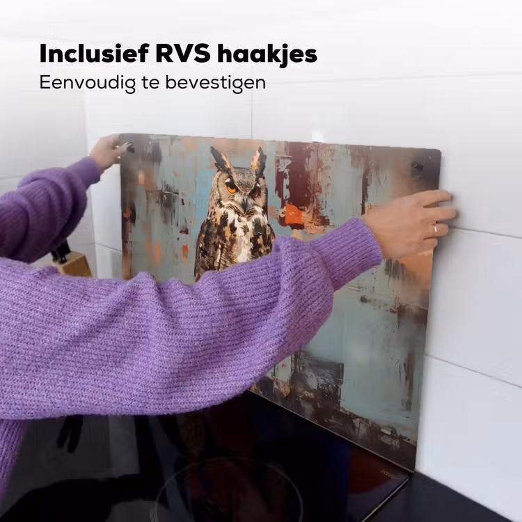 Geschilderd - Abstract - Uil - Bruin Inductie beschemer met haakjes klein -ky-ophangen-nl