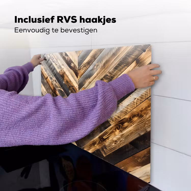 Geschroeid Hout in Visgraat Inductie beschemer met haakjes middel -ky-ophangen-nl
