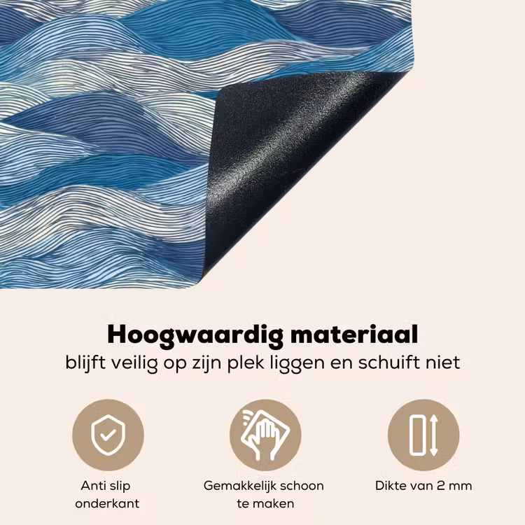 Getekend - Blauw - Wit - Golvend - Streepjes Inductie beschemer met haakjes klein 777 -ky-onderkant-nl