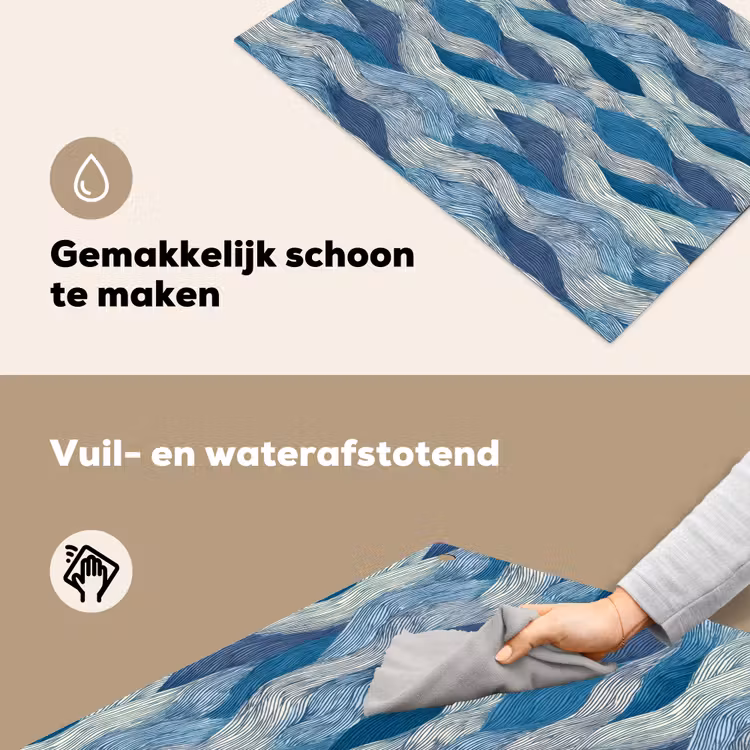 Getekend - Blauw - Wit - Golvend - Streepjes Inductie beschemer met haakjes klein 777 -ky-schoon-nl
