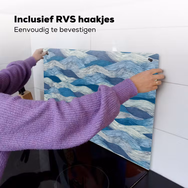 Getekend - Blauw - Wit - Golvend - Streepjes Inductie beschemer met haakjes klein 777 -ky-ophangen-nl