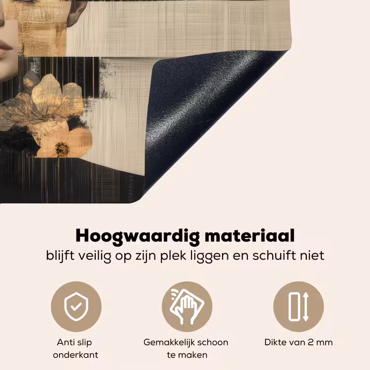 Gezicht - Bloemen - Zwart - Vrouw Inductie beschemer met haakjes klein -ky-onderkant-nl