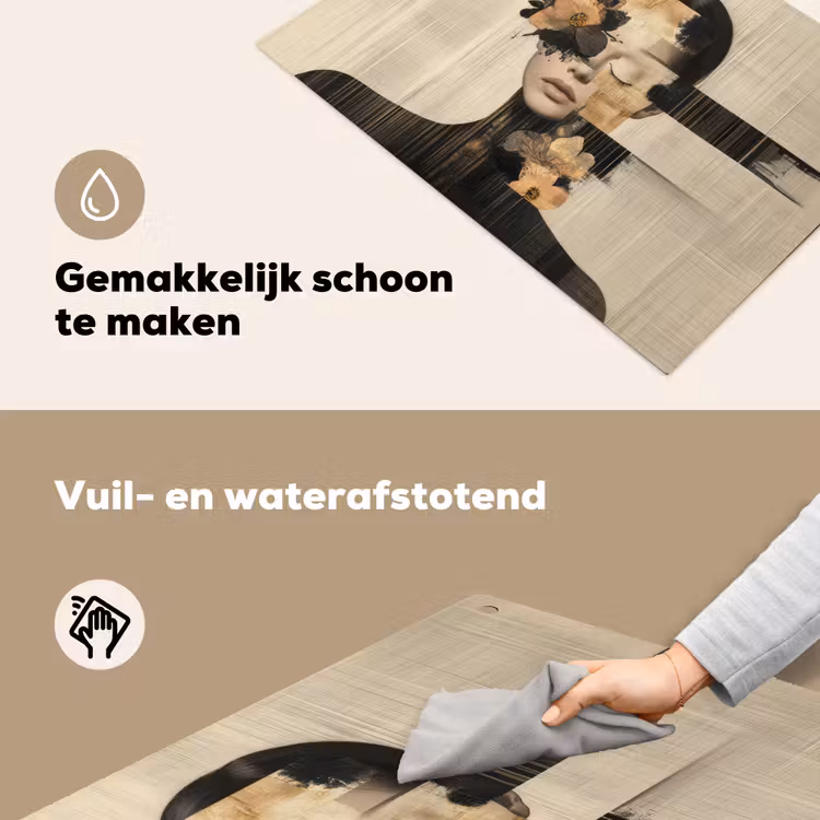 Gezicht - Bloemen - Zwart - Vrouw Inductie beschemer met haakjes klein -ky-schoon-nl
