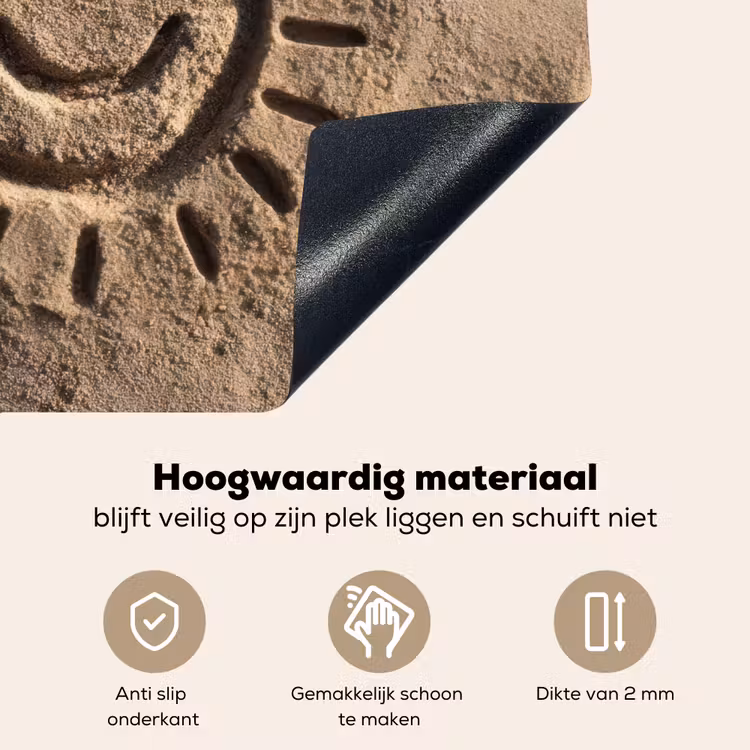 Gezichtje - Zon - Zand - Getekend Inductie beschemer met haakjes middel -ky-onderkant-nl