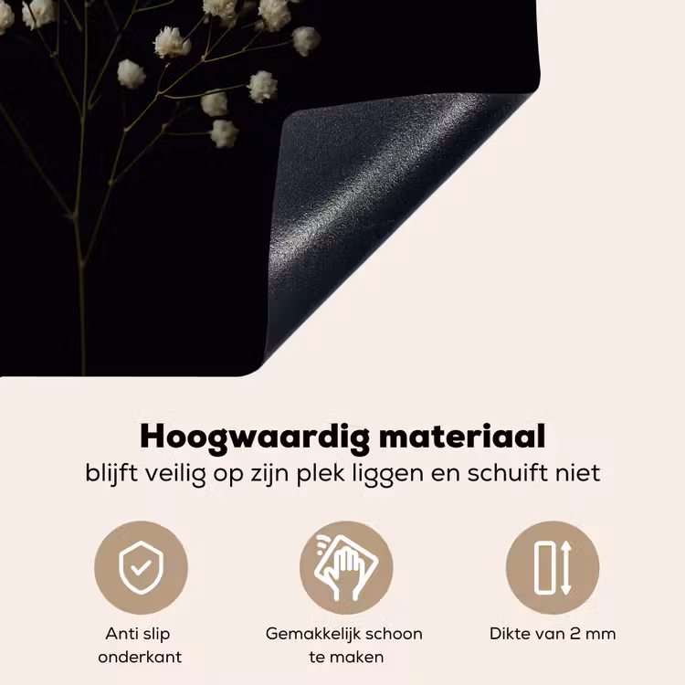 Gipskruid - Bloemetjes - Wit - Minimalistisch Inductie beschemer met haakjes middel -ky-onderkant-nl