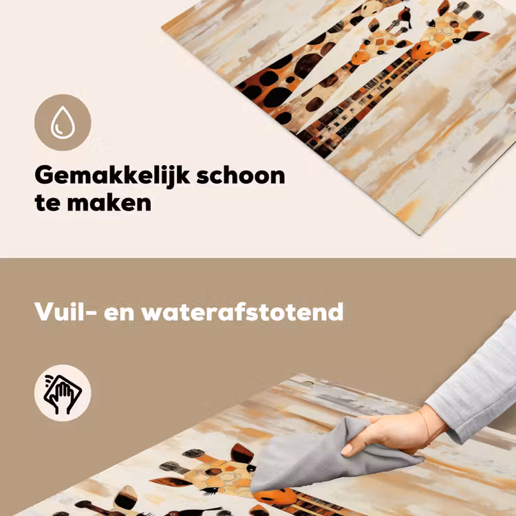 Giraffen - Cartoon - Crème Inductie beschemer met haakjes klein -ky-schoon-nl