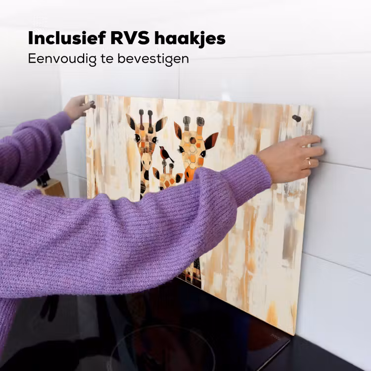 Giraffen - Cartoon - Crème Inductie beschemer met haakjes klein -ky-ophangen-nl