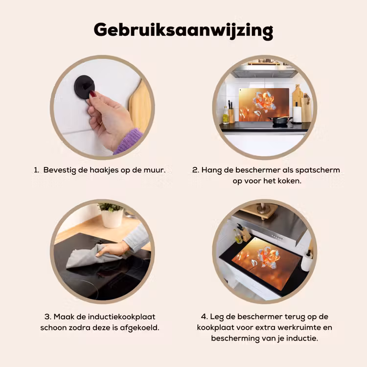 Glazen - Bloem - Zonlicht Inductie beschemer met haakjes klein -ky-gebruik-nl