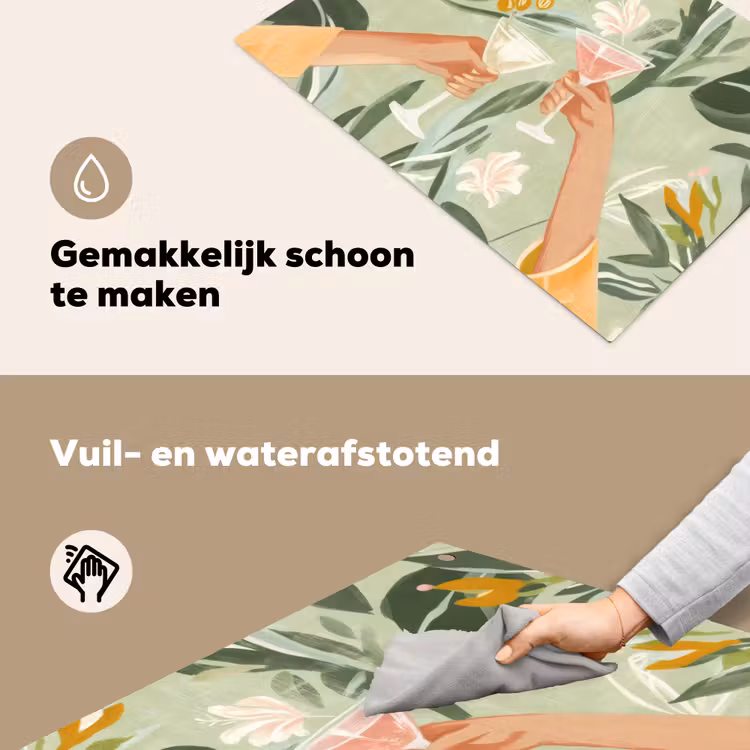 Glazen - Proosten - Bladeren - Groen Inductie beschemer met haakjes klein -ky-schoon-nl