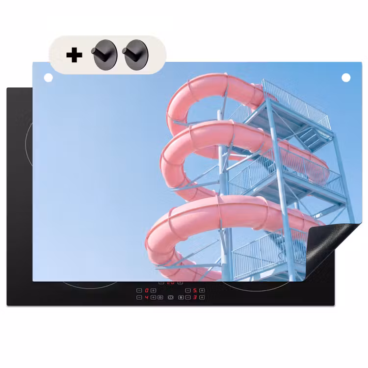 Glijbaan - Waterpark - Spiraal - Modern - Roze Inductie beschemer met haakjes klein -3d