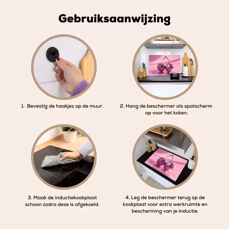 Glitter - Discobol - Roze - Kersen Inductie beschemer met haakjes klein -ky-gebruik-nl