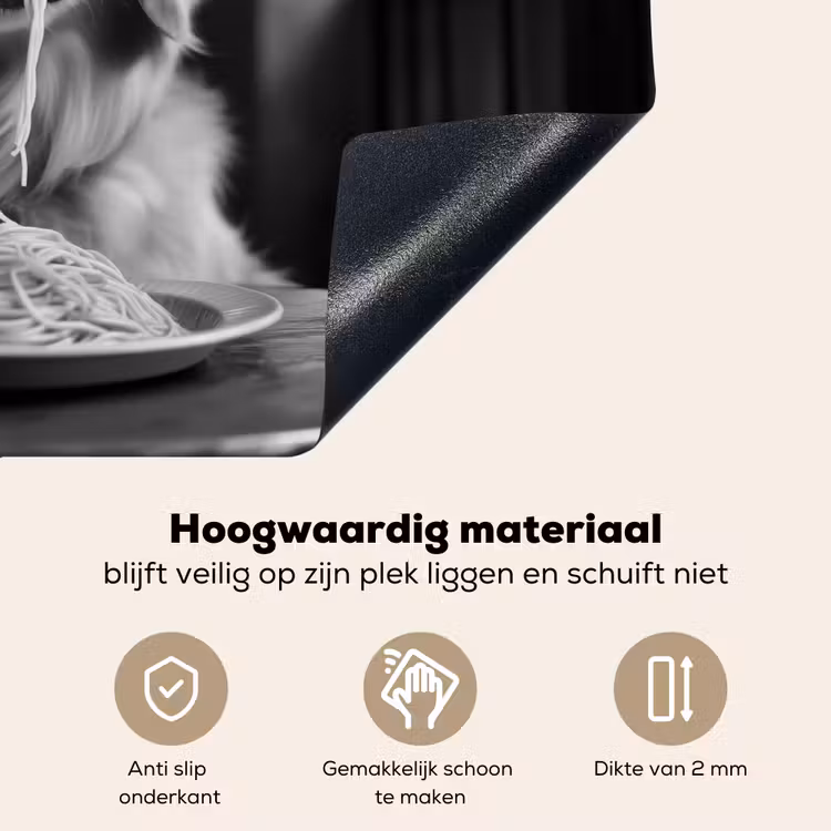 Golden Retriever - Hond - Vrolijk - Bord spaghetti - Zwart - wit Inductie beschemer met haakjes klein -ky-onderkant-nl