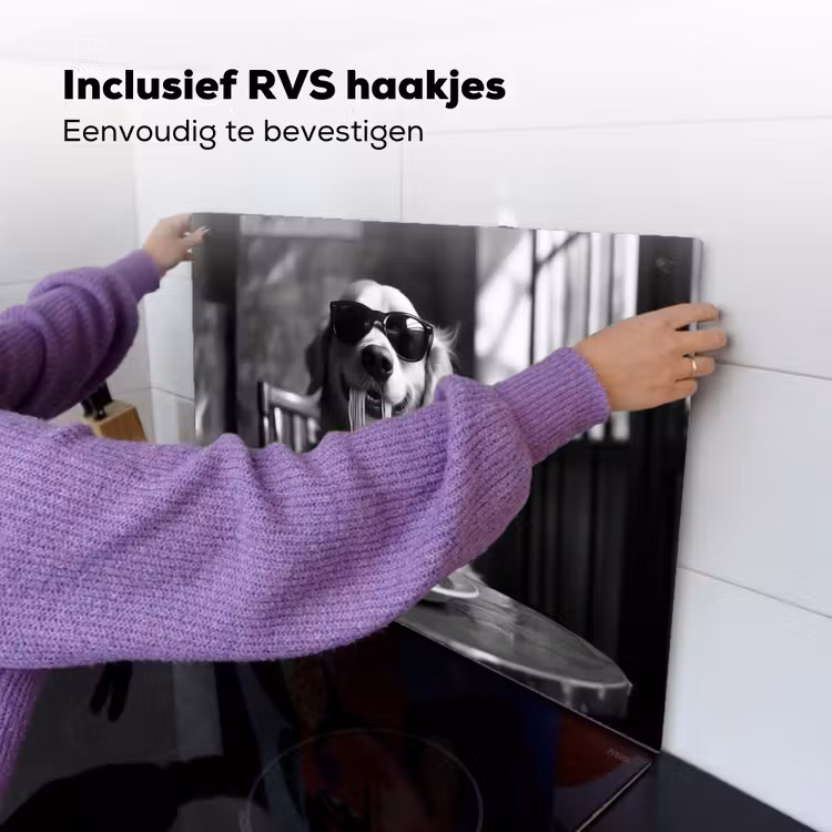 Golden Retriever - Hond - Vrolijk - Bord spaghetti - Zwart - wit Inductie beschemer met haakjes klein -ky-ophangen-nl