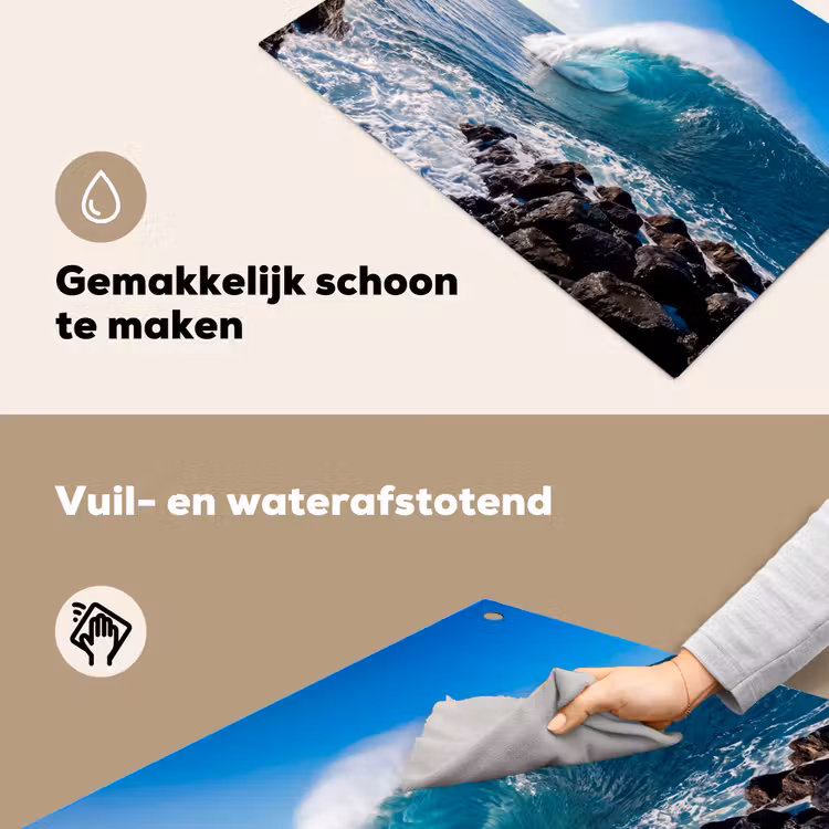 Golf - Oceaan - Brekend - Water - Blauw Inductie beschemer met haakjes klein -ky-schoon-nl