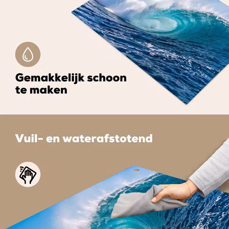 Golf - Oceaan - Water - Dynamisch - Blauw Inductie beschemer met haakjes klein -ky-schoon-nl