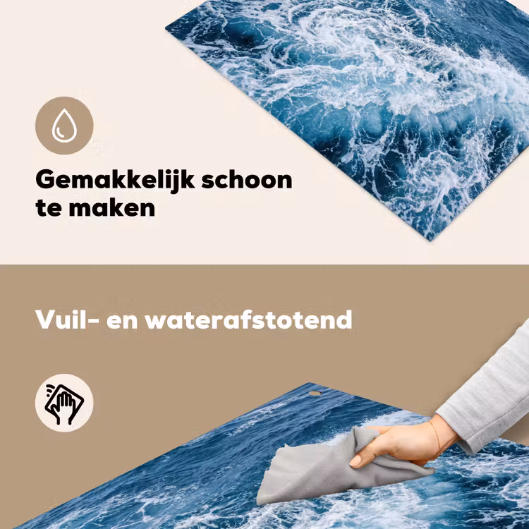 Golven - Oceaan - Blauw Inductie beschemer met haakjes klein -ky-schoon-nl