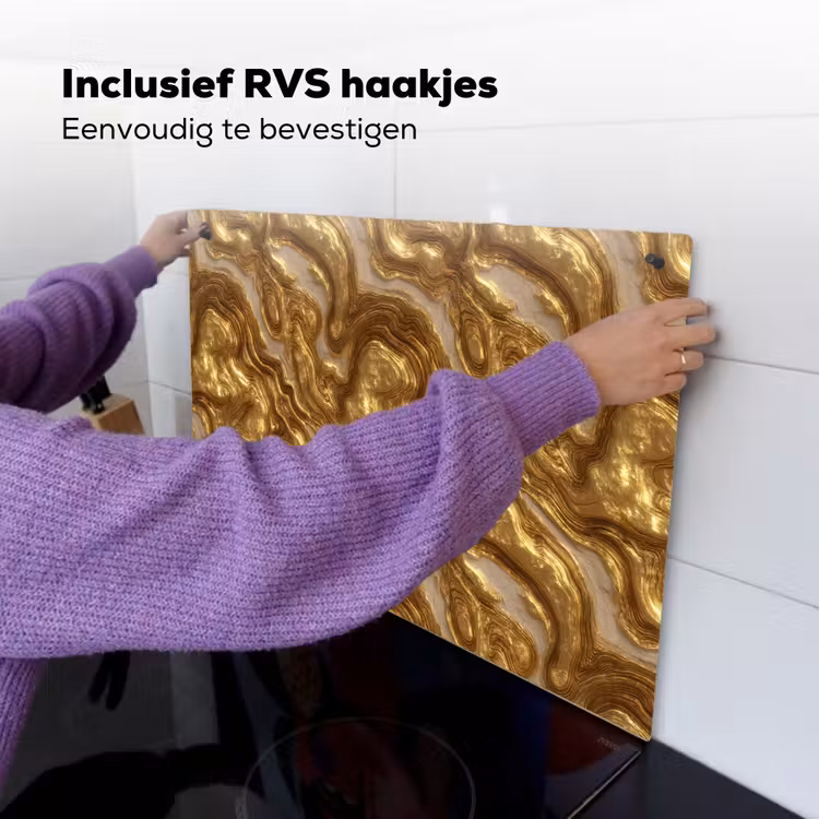 Golven - Organisch - Goud - Crème Inductie beschemer met haakjes klein 777 -ky-ophangen-nl