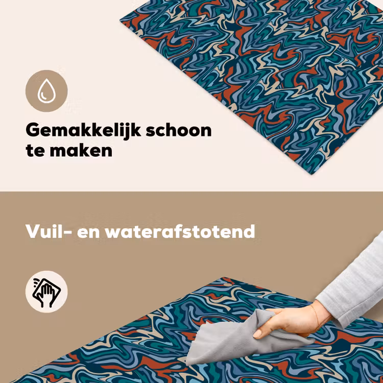 Golven - Retro - Blauw - Patroon Inductie beschemer met haakjes klein 777 -ky-schoon-nl