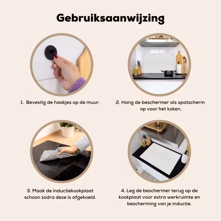 Golven - Ribbels - Wit Inductie beschemer met haakjes klein 777 -ky-gebruik-nl