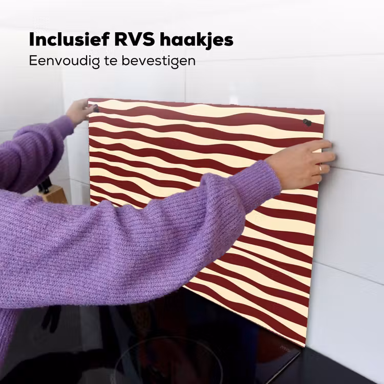 Golven - Rood - Patroon - Crème Inductie beschemer met haakjes klein 777 -ky-ophangen-nl