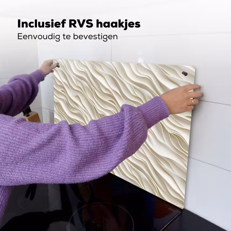 Golven - Wit - Minimalistisch Inductie beschemer met haakjes klein 777 -ky-ophangen-nl