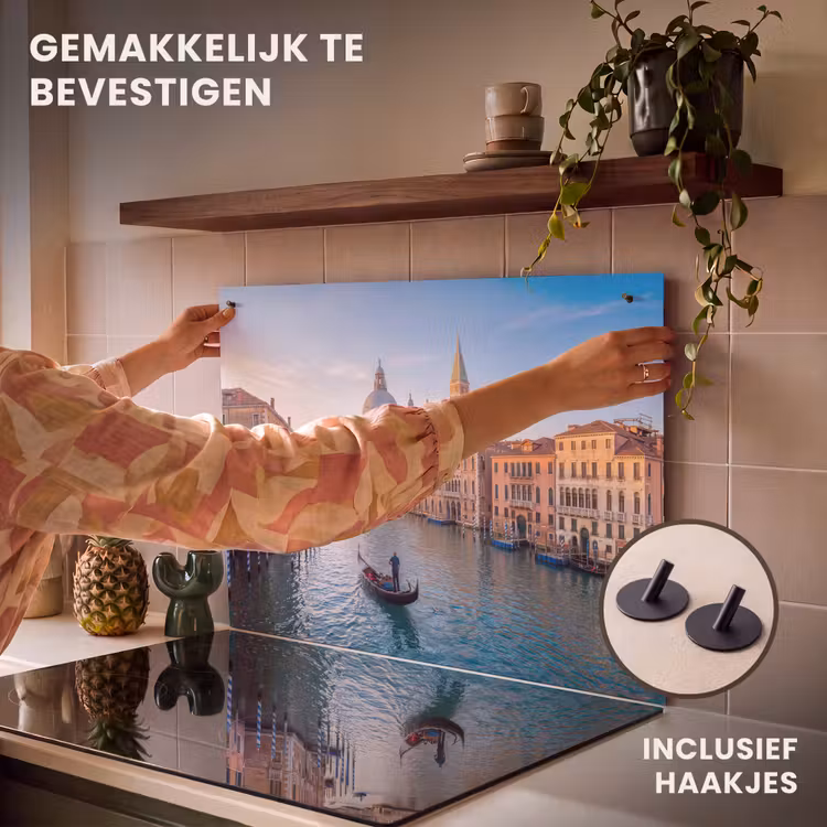 Gondel - Venetië - Kanaal - Stadsgezicht - Avondlicht Inductie beschemer met haakjes klein -ky-ophangen-nl