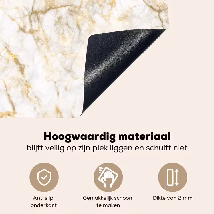 Goud - Licht - Nerf - Marmer Inductie beschemer met haakjes klein 777 -ky-onderkant-nl
