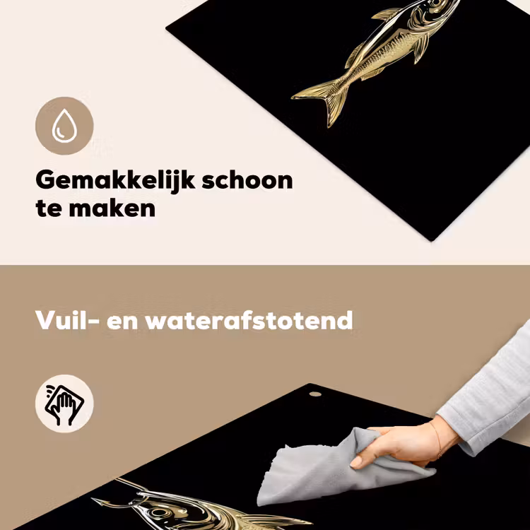 Goud - Vis - Haak - Zwart Inductie beschemer met haakjes klein -ky-schoon-nl