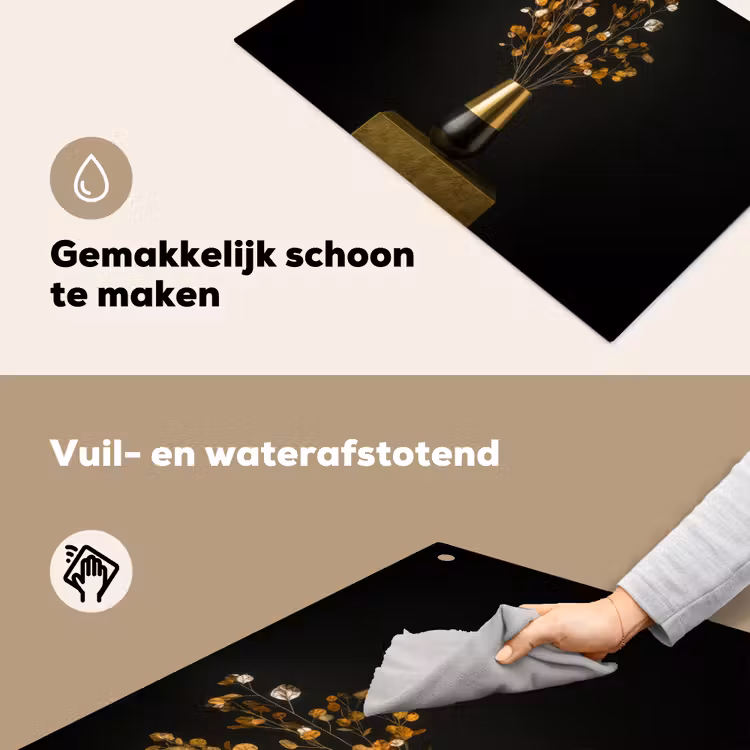 Goudbruine - Bladeren - Vaas - Herfstachtig Inductie beschemer met haakjes klein -ky-schoon-nl