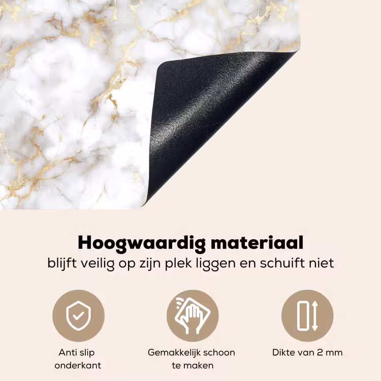 Gouden aders - Marmer - Wit Inductie beschemer met haakjes klein 777 -ky-onderkant-nl