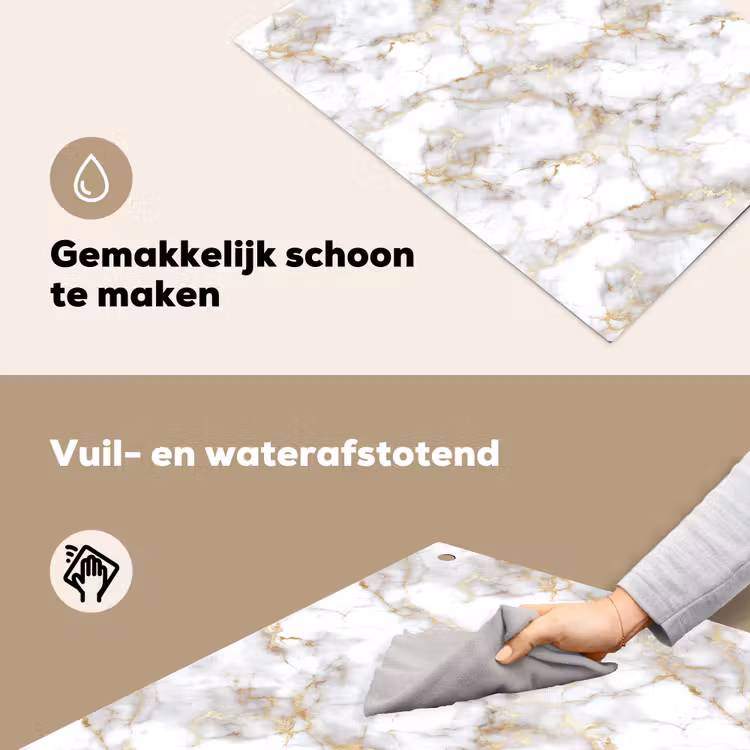 Gouden aders - Marmer - Wit Inductie beschemer met haakjes klein 777 -ky-schoon-nl