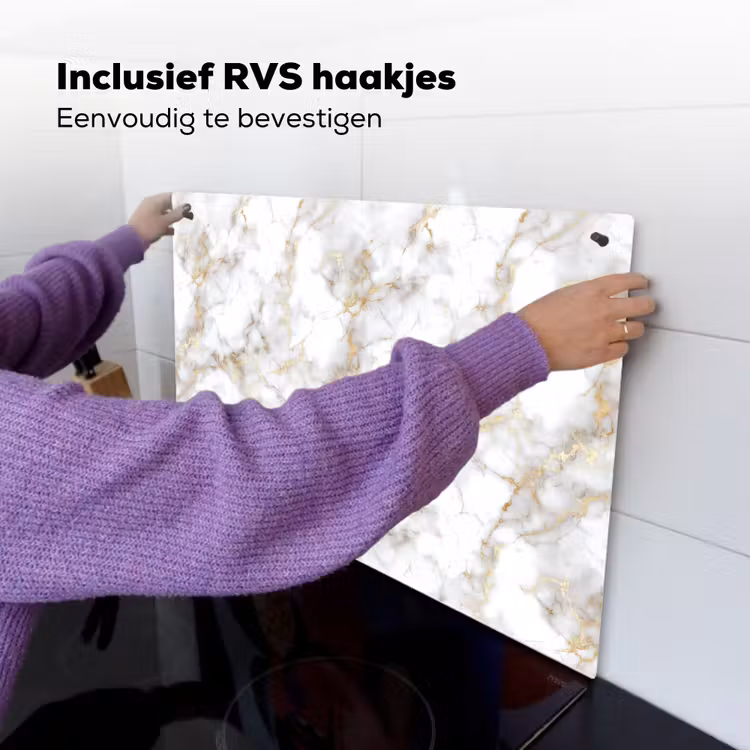 Gouden aders - Marmer - Wit Inductie beschemer met haakjes klein 777 -ky-ophangen-nl