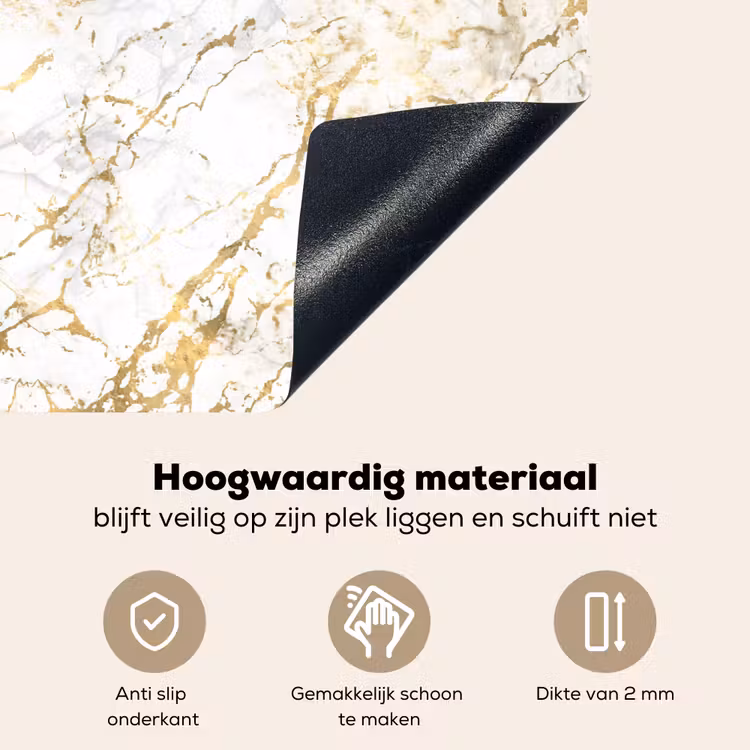 Goudspatten - Wit - Marmer Inductie beschemer met haakjes klein 777 -ky-onderkant-nl