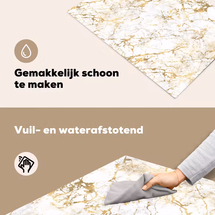 Goudspatten - Wit - Marmer Inductie beschemer met haakjes klein 777 -ky-schoon-nl