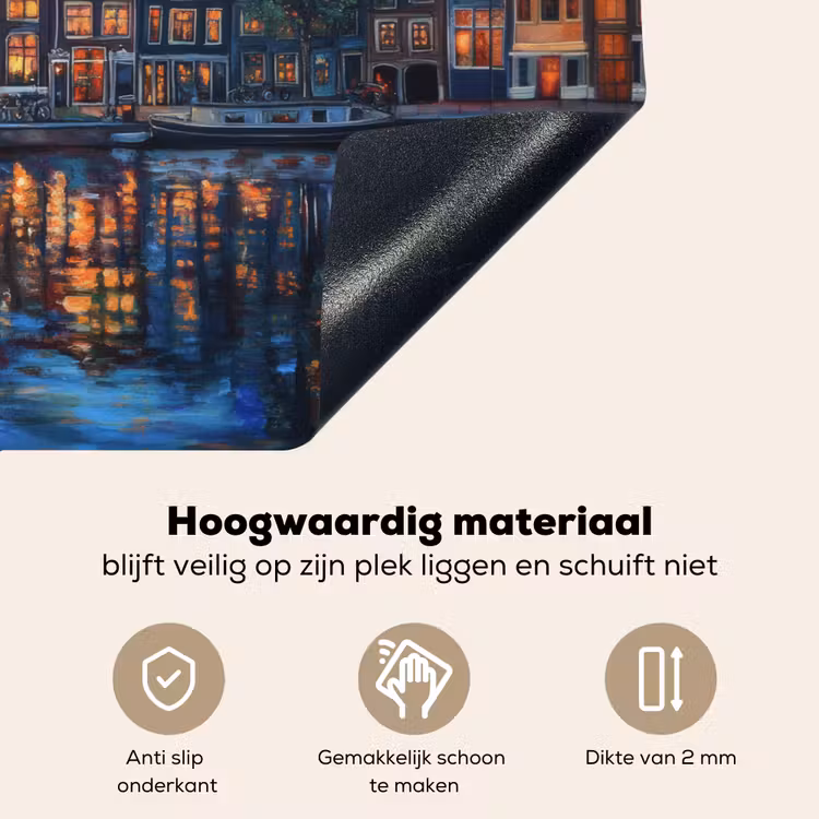 Grachten Amsterdam - Huizen - Stad - Kleurrijk Inductie beschemer met haakjes klein -ky-onderkant-nl