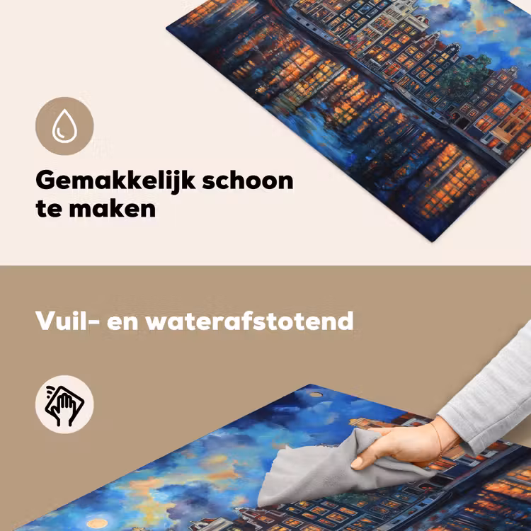 Grachten Amsterdam - Huizen - Stad - Kleurrijk Inductie beschemer met haakjes klein -ky-schoon-nl