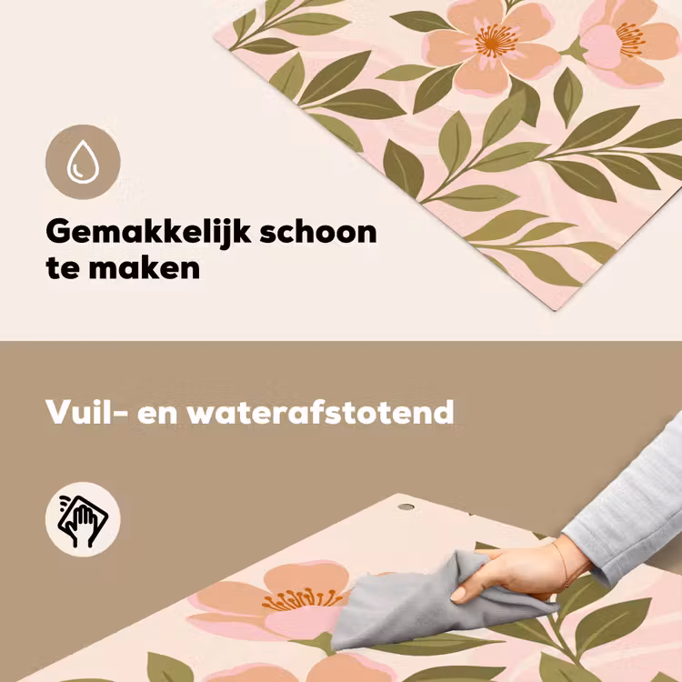 Grafisch - Bloemen - Roze Inductie beschemer met haakjes klein -ky-schoon-nl