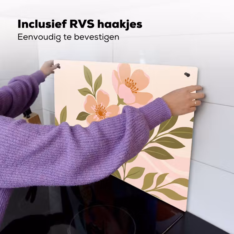 Grafisch - Bloemen - Roze Inductie beschemer met haakjes klein -ky-ophangen-nl