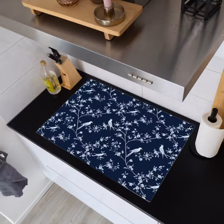 Grafisch - Bloesemtak - Blauw Inductie beschemer met haakjes klein 777 -sfeer1
