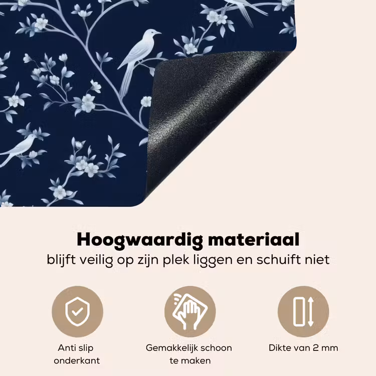 Grafisch - Bloesemtak - Blauw Inductie beschemer met haakjes klein 777 -ky-onderkant-nl