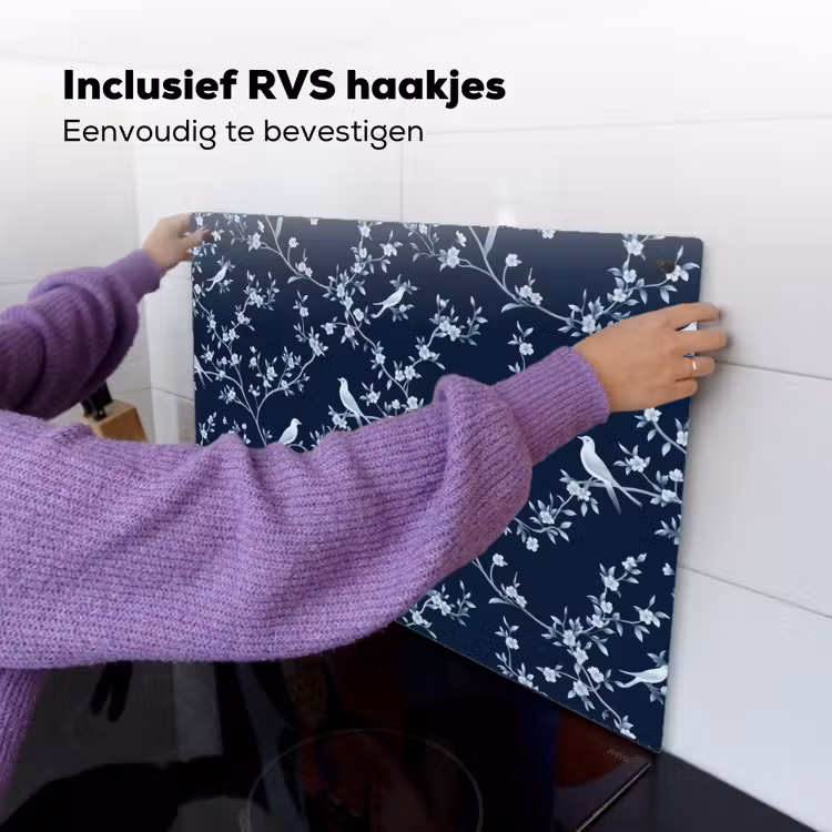 Grafisch - Bloesemtak - Blauw Inductie beschemer met haakjes klein 777 -ky-ophangen-nl