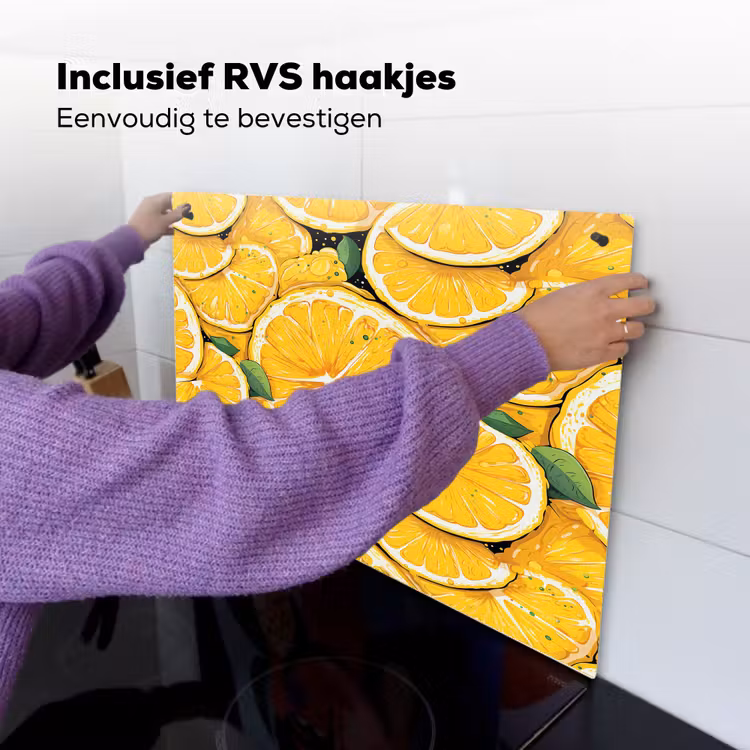 Grafisch - Citroenschijven - Blaadjes Inductie beschemer met haakjes klein 777 -ky-ophangen-nl