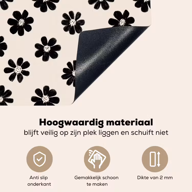 Grafisch - Madeliefjes - Zwart - Beige Inductie beschemer met haakjes klein 777 -ky-onderkant-nl